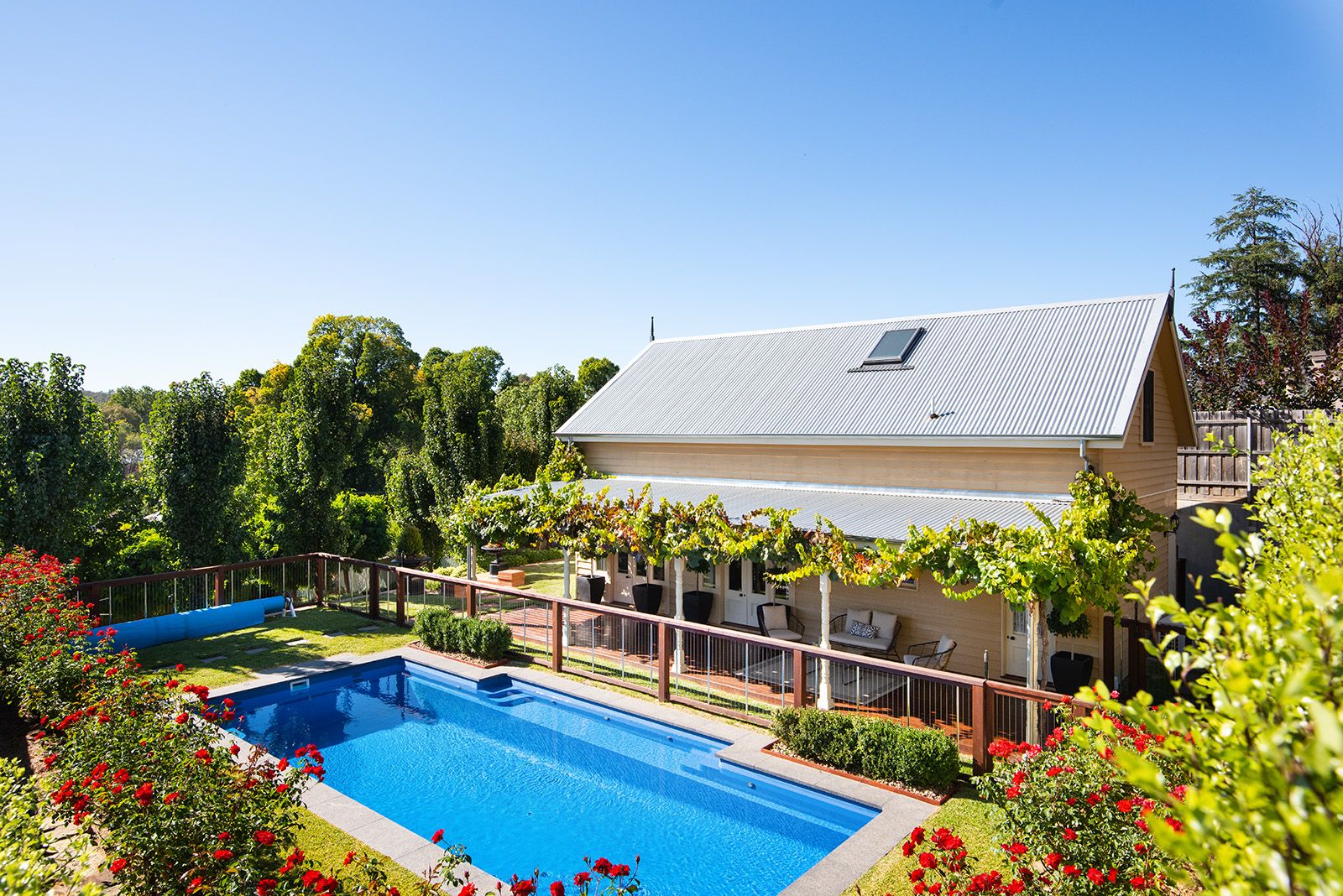 Blooming garden poolside oasis